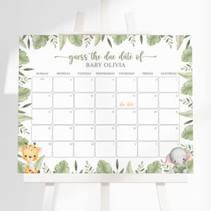 Safari Animals Baby Shower Due Date Calendar | Wild One Baby Shower Calendar Sign | Editable Jungle Animals Baby Shower Party Decor | BS3