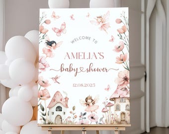 Fairy Baby Shower Welcome Sign | Magical Fairy Baby Shower Welcome Poster | Floral Fairy Baby Shower Decor | Girl Fairy Welcome Board | BS5