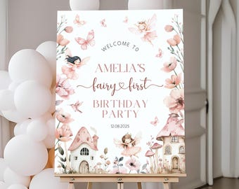 Fairy First Birthday Welcome Sign | Magical Fairy Birthday Welcome Poster | Enchanted Fairy 1st Birthday Garden Party Decorations | BD5