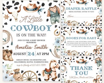 Cowboy Baby Shower Invitation Bundle | Rodeo Baby Shower Invite Set | Little Cowboy Baby Shower Invite | Wild West Shower Invite Pack | BS20