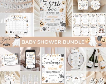 A Little Boo Baby Shower Bundle | Halloween Baby Shower Invitation Set | Spooky Baby Shower Decor Pack | Cute Ghost Baby Shower Games | BS18