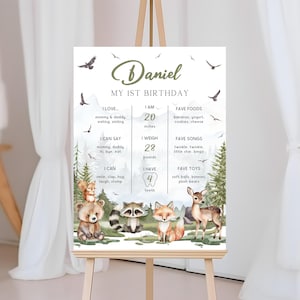 Woodland 1st Birthday Milestone Sign | Wild One Birthday Milestone Poster | Forest Animals Birthday Decor | Mountain Forest Milestone | BD21