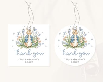 Peter Rabbit Baby Shower Favor Tag | Flopsy Bunny Baby Shower Thank You Tag | Blue Bow Bunny Baby Shower Gift Tag | Editable Template | BS16