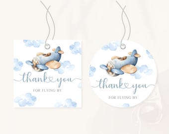 Airplane 1st Birthday Favor Tag | Time Flies Birthday Thank You Tag | Boy First Flight Birthday Gift Tag | Plane Birthday Party Decor | BD4