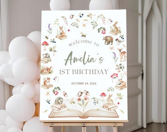 Storybook 1st Birthday Welcome Sign | Chapter One Birthday Welcome Poster | First Chapter Birthday Decor | Book Themed Welcome Board | BD35