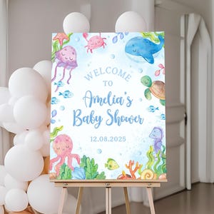 Editable Under The Sea Baby Shower Welcome Poster | Ocean Animals Baby Shower Welcome Sign | Blue Nautical Baby Shower Party Decor | BS9
