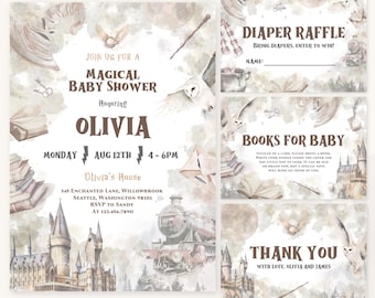 Wizard Baby Shower Invitation Bundle | Magic School Baby Shower Invite Pack | Wizard Theme Baby Shower | Magical Baby Shower Template | BS2