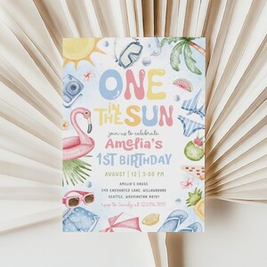 One In The Sun 1st Birthday Invitation | Summer Birthday Invite | Beach Pool Party Birthday Invite | Tropical Theme Birthday Invite | BD13