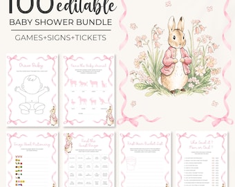 Peter Rabbit Baby Shower Game Bundle | Flopsy Bunny Baby Shower Game Set | Pink Bow Bunny Baby Shower Games | Girl Shower Game Pack | BS33
