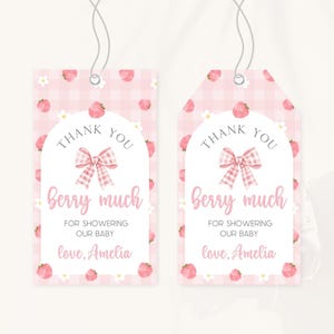 Berry Sweet Baby Shower Thank You Tag | Strawberry Baby Shower Favor Tag | Pink Berry Baby Shower Gift Tag | Summer Baby Shower Favor | BS10