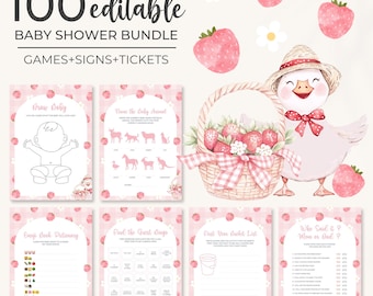 Strawberry Baby Shower Game Bundle | Berry Sweet Baby Shower Game Set | Pink Berry Baby Shower Game Pack | Summer Baby Shower Games | BS10