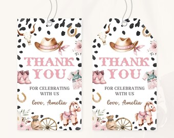 First Rodeo Birthday Thank You Tag | Pink Cowgirl 1st Birthday Favor Tag | Wild West Birthday Decor | Girl Rodeo Birthday Gift Tag | BD65