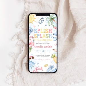 Invito digitale per baby shower Splish Splash / Invito telefonico per baby shower in spiaggia / Invito per baby shower estivo tropicale / Invito per festa in piscina / BS13