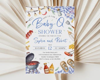 BBQ Baby Shower Invitation | Baby-Q Baby Shower Invitation | Backyard Grill Baby Shower Invite | Blue Barbecue Baby Shower Invitation | BS43