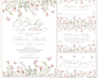 Wildflower Baby Shower Invitation Bundle | Baby in Bloom Baby Shower Set | Floral Baby Shower Invite Pack | Girl Flower Shower Invite | BS36