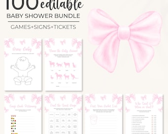Pink Bow Baby Shower Games Bundle | Coquette Girl Baby Shower Games Set | Pastel Bow Baby Shower Games | Bow Baby Shower Games Pack | BS15