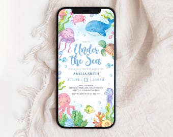 Under The Sea Baby Shower Phone Invite | Ocean Animals Baby Shower Mobile Invitation | Nautical Baby Shower Evite | Editable Template | BS9