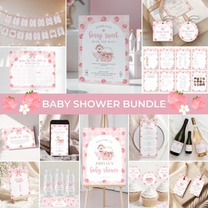 Berry Baby Shower Invitation Bundle | Strawberry Baby Shower Invite Pack | Pink Berry Baby Decor Set | Berry Sweet Baby Shower Games | BS10