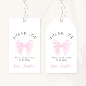 Pink Bow Baby Shower Thank You Tag | Coquette Girl Baby Shower Favor Tag | Pastel Bow Baby Shower Decor | Bow Baby Shower Gift Tag | BS15