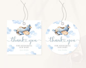Airplane Baby Shower Favor Tag | Vintage Plane Baby Shower Thank You Tag | Plane Baby Shower Party Decor | Travel Baby Shower Gift Tag | BS4