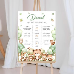 Woodland 1st Birthday Milestone Sign | Wild One Birthday Milestone Poster | Woodland Animals Birthday Decor | Cute Forest Milestone | BD22