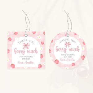Strawberry Baby Shower Favor Tag | Berry Sweet Baby Shower Favor Label | Pink Berry Baby Shower Thank You Tag | Summer Shower Favors | BS10
