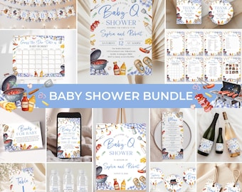 BBQ Baby Shower Invitation Bundle | Baby-Q Baby Shower Invite Set | Backyard Grill Baby Shower Decor | Blue Barbecue Shower Game Pack | BS43