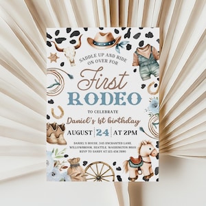 Editable First Rodeo Birthday Invitation | Cowboy Western 1st Birthday Invite | Wild West Birthday Invite | Boy Cowboy Birthday Evite | BD20