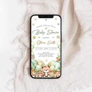 Woodland Baby Shower Electronic Invitation | Woodland Animals Baby Shower Phone Invite | Editable Greenery Forest Baby Shower Evite | BS22