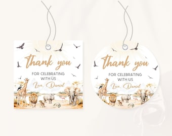 Safari Animals 1st Birthday Favor Tag | Jungle Animals Birthday Thank You Tag | Wild One Birthday Decor | Safari Birthday Gift Tag | BD66