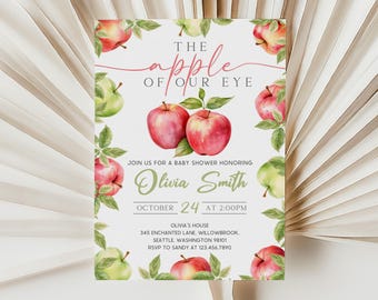 Apple Baby Shower Invitation | Apple of Our Eye Baby Shower Invite | Red Green Apple Baby Shower Invite | Fall Apple Shower Evite | BS23