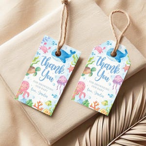 Etichetta di ringraziamento per baby shower "Sotto il mare" / Etichetta regalo per baby shower "Animali dell'oceano" / Etichetta regalo per baby shower "Nautico" / Bomboniere per baby shower "Creature marine" / BS9