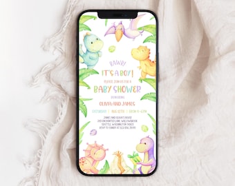 Dinosaur Baby Shower Phone Invitation | Boy Dino Baby Shower Electronic Invite | Jurassic Baby Shower Evite | T-rex Baby Shower Invite | BS6