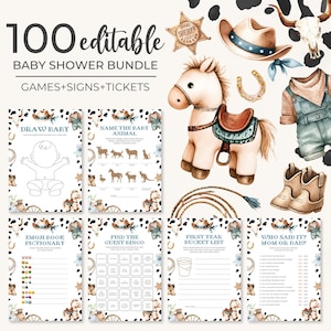 Cowboy Baby Shower Game Bundle | Rodeo Baby Shower Game Package | A Little Cowboy Baby Shower Game Set | Wild West Baby Shower Games | BS20