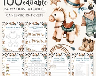 Cowboy Baby Shower Game Bundle | Rodeo Baby Shower Game Package | A Little Cowboy Baby Shower Game Set | Wild West Baby Shower Games | BS20