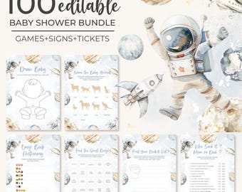 Outer Space Baby Shower Game Bundle | Astronaut Boy Baby Shower Game Set | Moon Baby Shower Activities Pack | Galaxy Baby Shower Game | BS11