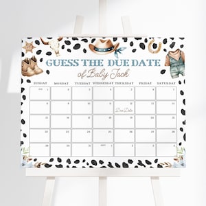 Cowboy Baby Shower Due Date Calendar | Rodeo Baby Shower Calendar Sign | A Little Cowboy Shower Decor | Wild West Birthday Prediction | BS20