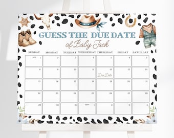 Cowboy Baby Shower Due Date Calendar | Rodeo Baby Shower Calendar Sign | A Little Cowboy Shower Decor | Wild West Birthday Prediction | BS20