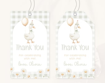 One Silly Goose 1st Birthday Thank You Tag | Goose Birthday Favor Tag | Green Gingham Goose Birthday Decor | Goose Birthday Gift Tag | BD12