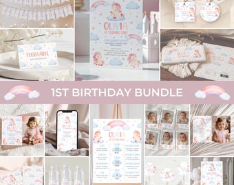 Unicorn 1st Birthday Invitation Bundle | Rainbow Unicorn Birthday Invite Set | Girl 1st Birthday Party Decor | Magical Birthday Pack | BD1