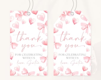 Little Sweetheart 1st Birthday Thank You Tag | Valentines Day Birthday Favor Tag | Pink Red Hearts Birthday Decor | Girl Gift Tag | BD31