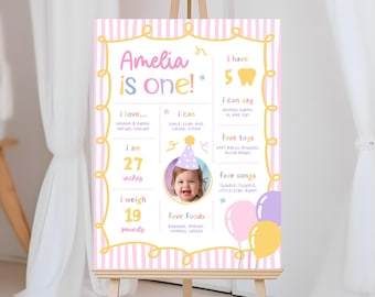Fun To Be One 1st Birthday Milestone Sign | Girl Birthday Milestone Poster | Colorful Birthday Decor | Custom Photo Milestone Board | BD50