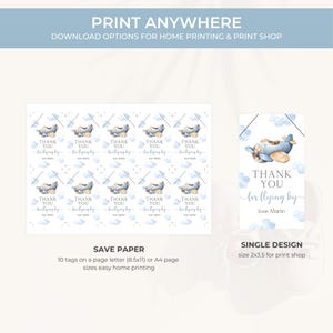 Airplane Birthday Thank You Tag | Time Flies 1st Birthday Favor Tag | Boy First Flight Birthday Gift Tag | Plane Birthday Party Decor | BD4 image 7