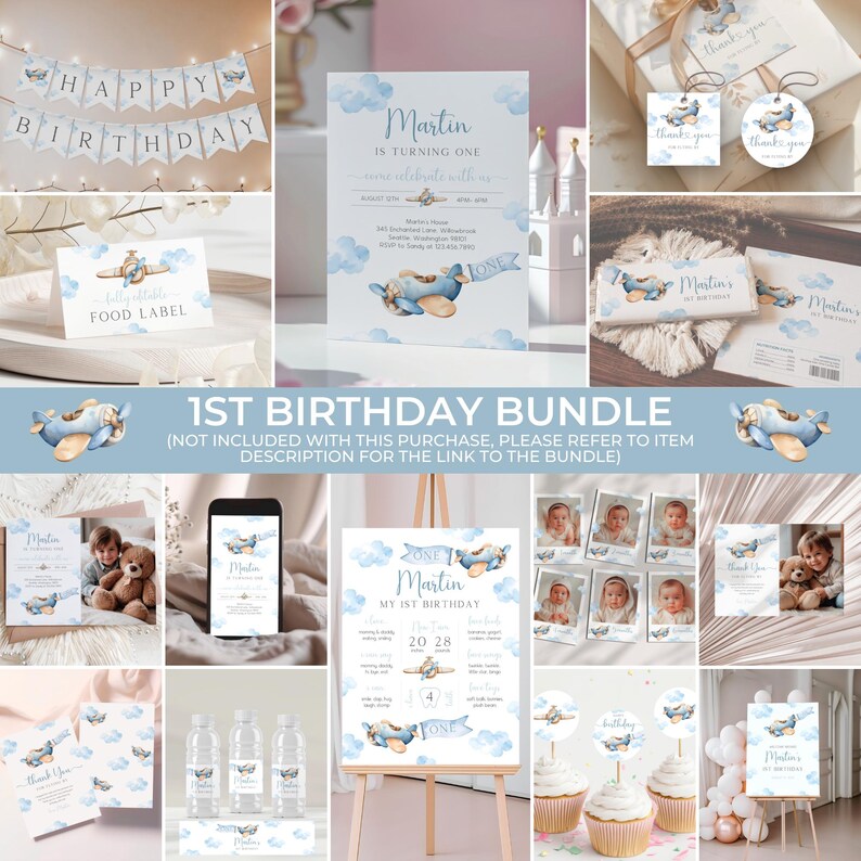 Airplane Birthday Thank You Tag | Time Flies 1st Birthday Favor Tag | Boy First Flight Birthday Gift Tag | Plane Birthday Party Decor | BD4 image 5