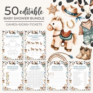 A Little Cowboy Baby Shower Game Bundle | Wild West Baby Shower Game Set | Cowboy Baby Shower Game Package | Rodeo Baby Shower Games | BS20