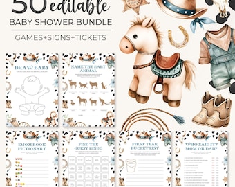 A Little Cowboy Baby Shower Game Bundle | Wild West Baby Shower Game Set | Cowboy Baby Shower Game Package | Rodeo Baby Shower Games | BS20