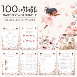 Black Fairy Baby Shower Game Bundle | Editable Magical Fairy Baby Shower Game Set | Floral Girl Fairy Garden Baby Shower Game Pack | BS34
