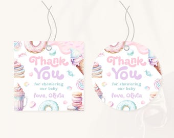 A Little Sweet Baby Shower Thank You Tag | Donut Candy Ice Cream Baby Shower Gift Tag | Editable Candyland Baby Shower Favor Tag | BS14