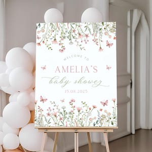 Bearbeitbares Wildblumen-Babyparty-Willkommensschild | Baby in Bloom-Babyparty-Willkommens-Poster | Frühlingsblumen Baby Shower Party Dekoration | BS8