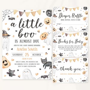 A Little Boo-bundel met uitnodigingen voor babyshower | Uitnodigingsset babyshower Halloween | Spookachtig uitnodigingspakket voor babyshower | Spookfeestuitnodiging | BS18